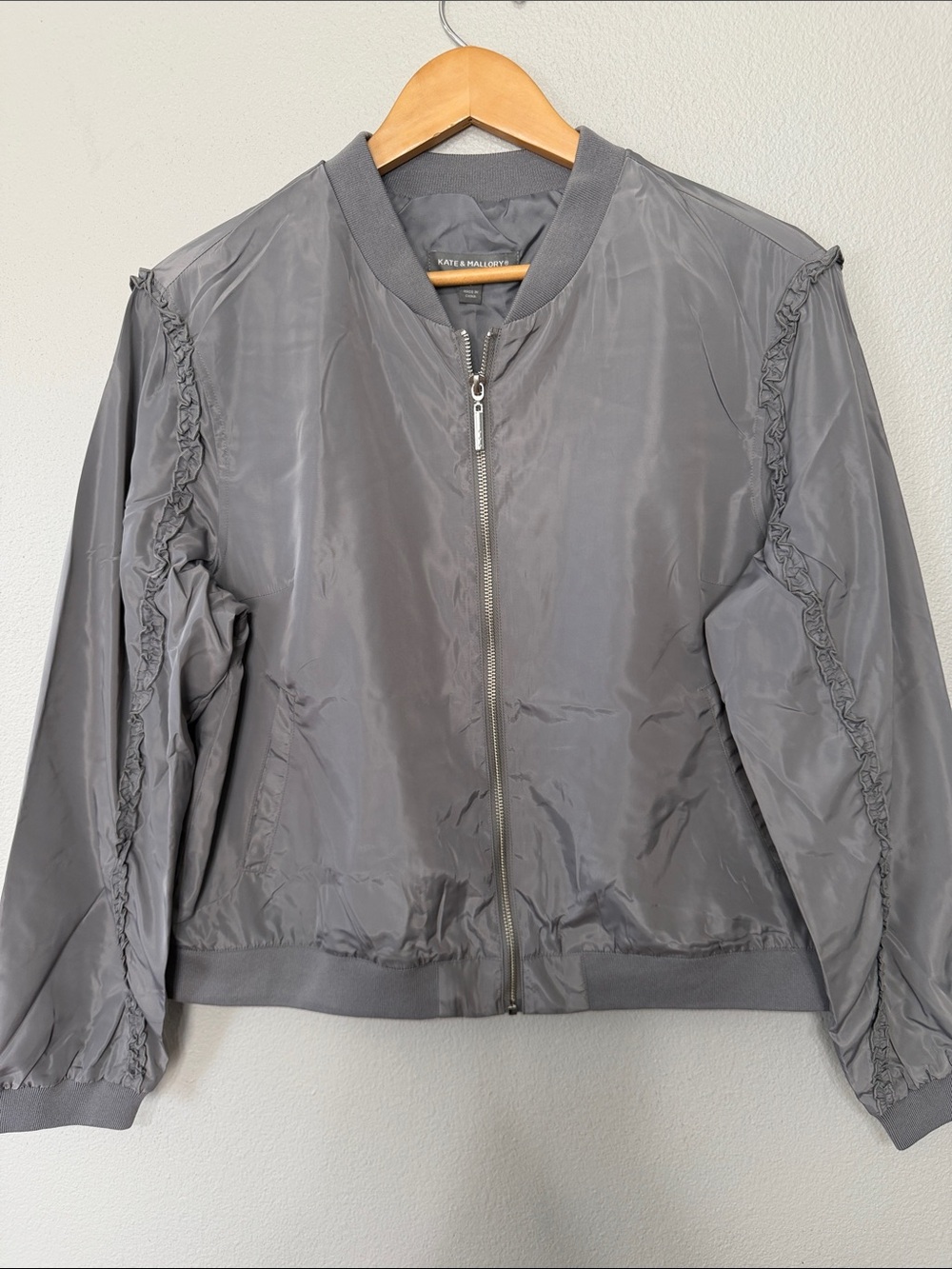 Kate & Mallory Shiny Gray Bomber‎ Jacket Large